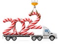 Crane loads New Year 2022 of candy stick