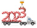 Crane loads New Year 2023 of candy stick