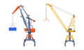 Crane Machine Equipped with Hoist Rope and Sheaves for Lifting and Lower Heavy Freight Vector Set Royalty Free Stock Photo
