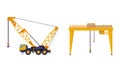 Crane Machine Equipped with Hoist Rope and Sheaves for Lifting and Lower Heavy Freight Vector Set Royalty Free Stock Photo