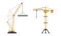 Crane Machine Equipped with Hoist Rope and Sheaves for Lifting and Lower Heavy Freight Vector Set Royalty Free Stock Photo