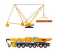 Crane Machine Equipped with Hoist Rope and Sheaves for Lifting and Lower Heavy Freight Vector Set Royalty Free Stock Photo