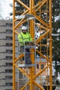 Neuwied, Germany - February 1, 2019: a crane operator is actuating his crane with a remote control