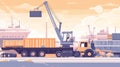 Crane operator lifting cargo container at busy port with trucks and ships Royalty Free Stock Photo