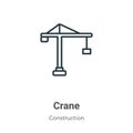 Crane outline vector icon. Thin line black crane icon, flat vector simple element illustration from editable construction concept Royalty Free Stock Photo