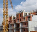 ConstructCrane and scaffolding for the construction of a buildingion of a concrete slab with polystyrene insulation