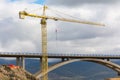 Crane and scaffolding structures intended for the construction of a bridge in Spain