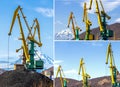 Crane at the scrapyard in the seaport Royalty Free Stock Photo