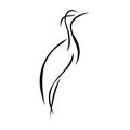 Crane silhouette drawn in black lines on a white background. Linear style bird heron. Logo for prints, tattoo, emblem Royalty Free Stock Photo