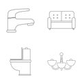 Crane, sofa, toilet, chandelier.Furniture set collection icons in outline style vector symbol stock illustration web.