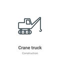 Crane truck outline vector icon. Thin line black crane truck icon, flat vector simple element illustration from editable Royalty Free Stock Photo