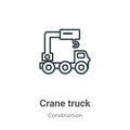 Crane truck outline vector icon. Thin line black crane truck icon, flat vector simple element illustration from editable Royalty Free Stock Photo