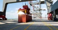 Crane unloading container in port Royalty Free Stock Photo