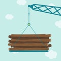 Crane with wooden logs