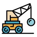 Crane wrecking ball icon color outline vector