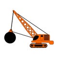 Crane with wrecking ball isolated. Construction machinery vector