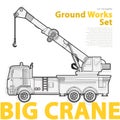 Crane, yellow and orange typography set of ground works machines vehicles. Royalty Free Stock Photo
