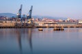 Cranes along the River Nervion in the industrial North of Bilbao, Spain