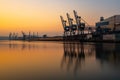 Cranes along the River Nervion in the industrial North of Bilbao, Spain