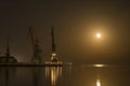 Cranes at Baku port at night
