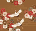 Cranes and chrysanthemums Japanese traditional pattern