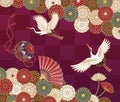 Cranes and chrysanthemums Japanese traditional pattern