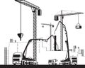 Cranes and concrete pump trucks on construction site Royalty Free Stock Photo
