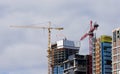 Cranes Constructing Commercial Office Buildings Royalty Free Stock Photo