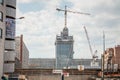 Cranes on a construction site of a skyscraper in the Lyon Part Dieu district. Quartier de la Part Dieu is Lyon business district