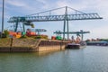 Cranes,containers and cargo around the Rhine river in the industrial port of Cologne NRW Germany