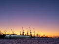 Hamburg harbor in the sunset Royalty Free Stock Photo