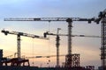 Cranes in everning and under lighting Royalty Free Stock Photo