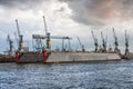 Cranes on a floating dock in Hamburg Royalty Free Stock Photo