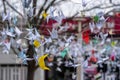 Cranes hung on a square as a symbol of peace on the 77 Anniversary of the Hiroshima Bombing