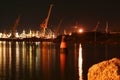 Cranes in night harbour