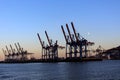 Cranes in the port of Hamburg at dusk