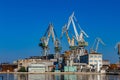 Cranes in the port of Pula in Croatia, construction and repair of ships in the port Royalty Free Stock Photo