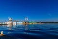 Cranes in the port of Pula in Croatia, construction and repair of ships in the port Royalty Free Stock Photo