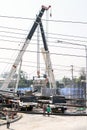 Cranes replace cement bridge builder. Royalty Free Stock Photo