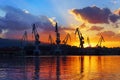 Cranes in Sestao at sunset