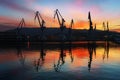 Cranes in Sestao at sunset