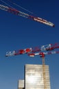 Cranes and  towers of the national library of France Royalty Free Stock Photo