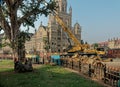 Cranes Working On Underground Mumbai: CSMT, Metro Iii Station At BMC Building Royalty Free Stock Photo