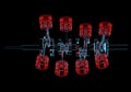 Crank shaft with pistons (3D xray red and blue transparent)