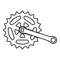 Crankset cogwheel sprocket crank length with gear for bicycle cassette system bike contour outline line icon black color vector Royalty Free Stock Photo