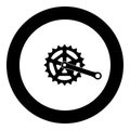 Crankset cogwheel sprocket crank length with gear for bicycle cassette system bike icon in circle round black color vector