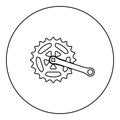 Crankset cogwheel sprocket crank length with gear for bicycle cassette system bike icon in circle round black color vector