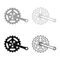 Crankset cogwheel sprocket crank length with gear for bicycle cassette system bike set icon grey black color vector illustration