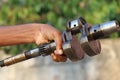 The Crankshaft of a single cylinder type engine held in hand, Main part of internal combustion engines Royalty Free Stock Photo