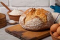 Homemade bread on old cutting board